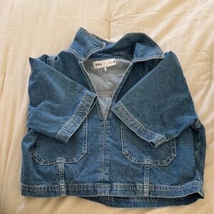 Zara  Dark Blue Denim Jacket with Front Pockets Crop Top